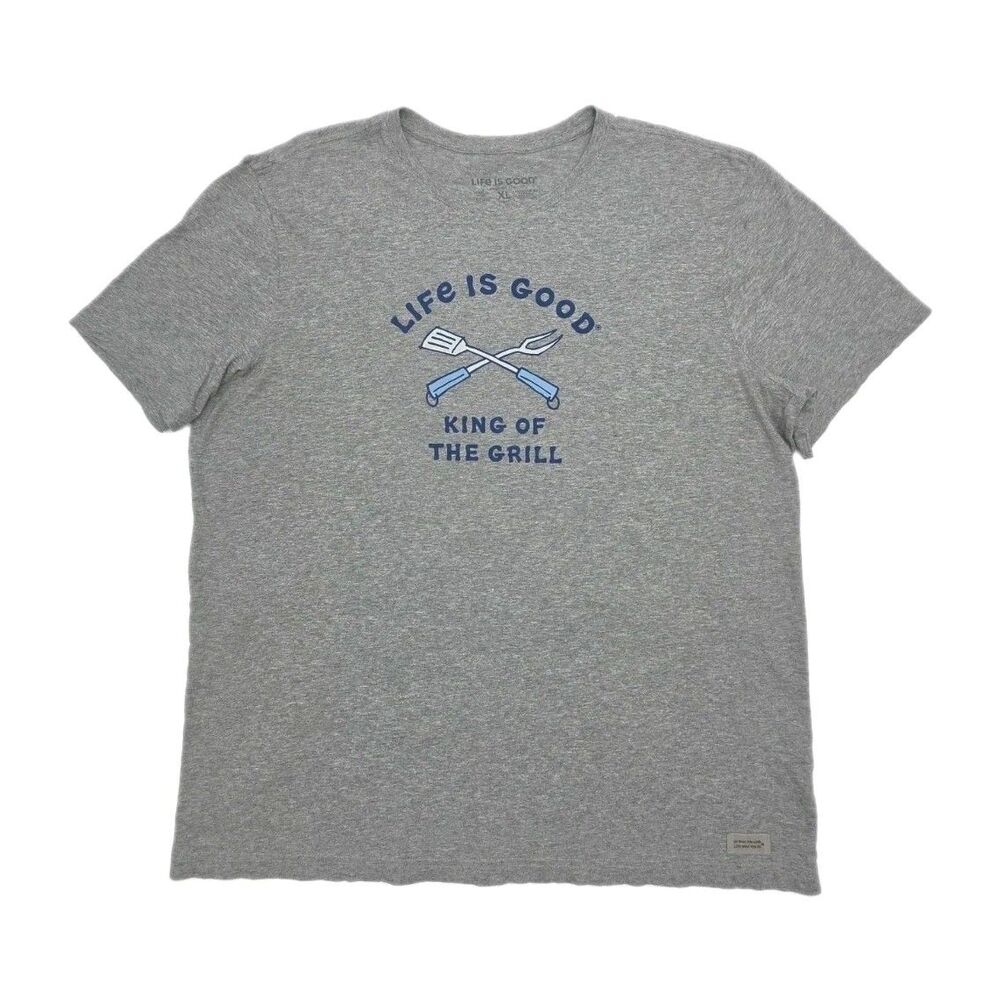 Life Is Good T-Shirt Gray King of the Grill Crew Neck Men Size XL Short Sleeve